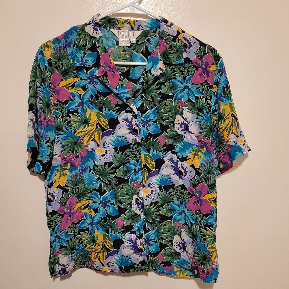 Vintage Sophisticate Petite Silk Floral Top‎